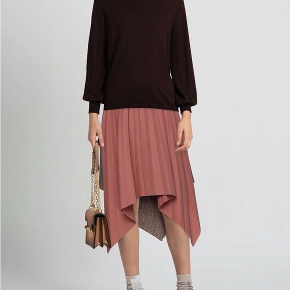 Acne Studios Electric-Pleated Asymmetrical Midi Skirt In Orange Wool Blend sz 36 - Picture 2 of 10